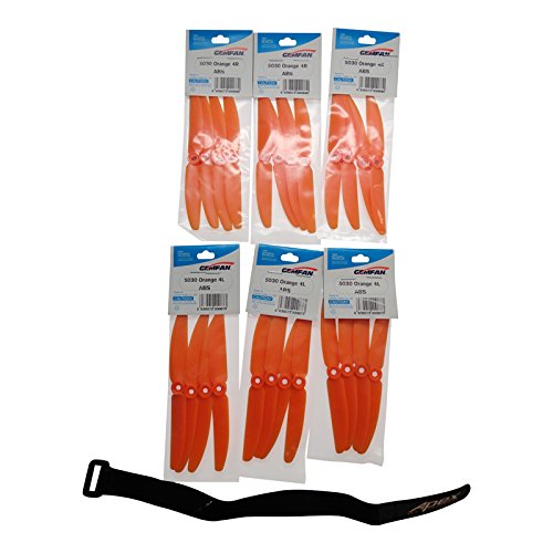 GENUINE Gemfan Orange 5 X 3 5030 12 CW 12 CCW Quadcopter Propellers - 24 Props 12 Pair + Apex RC Products Battery Strap
