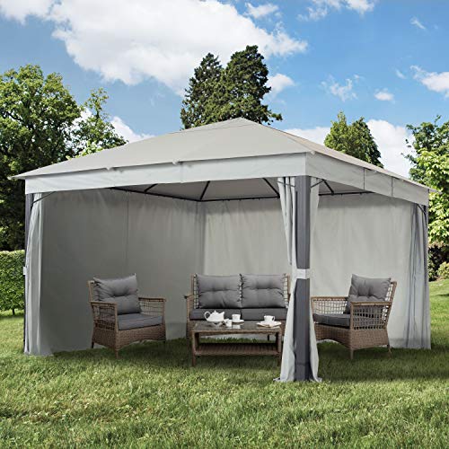 TOOLPORT Gartenpavillon 4x4 m ALU Premium ca. 220g/m² Dachplane wasserdicht Pavillon 4 Seitenteile Gartenzelt hellgrau ca. 9x9cm Profil – Bild 4