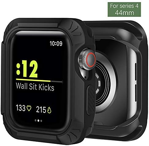 steanum Compatible with Apple Watch Case Series 4 44mm, 2 in 1 Soft TPU+PC Rugged Protective Case Cover Scratch Resistant Shockproof Shatter-resistant Case Cover (Black)