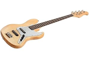 Monoprice Jamm Flamed Maple Electric Bass - Natural, with Gig Bag, 4 Strings, Double‑Cutaway Solid Body - Indio Series