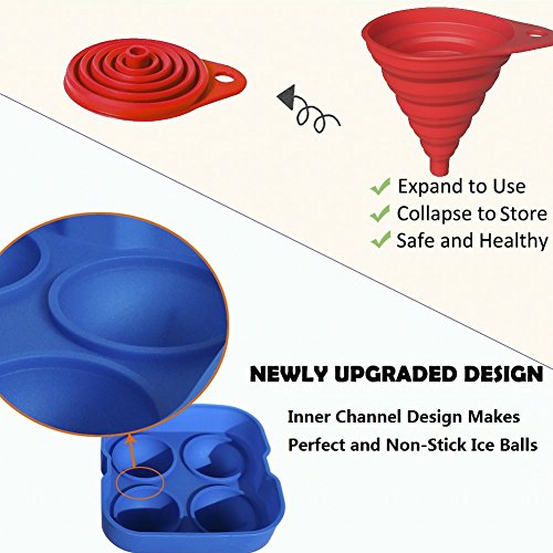 Large Silicone Ice Cube Tray Molds Kitchen Gadgets for Whiskey,Sphere Ice Balls Maker with Bonus Funnel for Scotch,Cocktails & Bourbon, VIWIEU Round Flexible Wine Bar Tray Tools, Set of 3