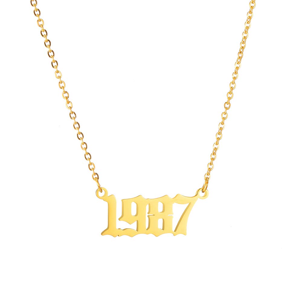 AFSTALR Birth Year Necklace for Women Girls Birthday Gifts Charm Friendship Jewellry Year Number 1987 Gold
