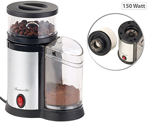 Rosenstein & Söhne Kaffemühlen: Elektrische Kaffeemühle, Edelstahl-Scheibenmahlwerk und -Blende, 150 W (Kaffee-Mahlwerk) – Bild 3