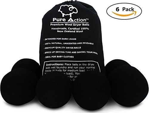 Wool Dryer Balls Organic 6 Pack XL - Natural Fabric Softener Dryer Sheets Alternative - No Lint Unscented Antistatic Baby Safe - Reduce Wrinkles Dry Time Static Cling - Made for Dark Colored Laundry โฆ