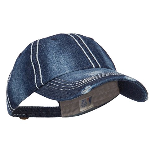 Distressed Heavy Washed Denim Cap - Navy OSFM