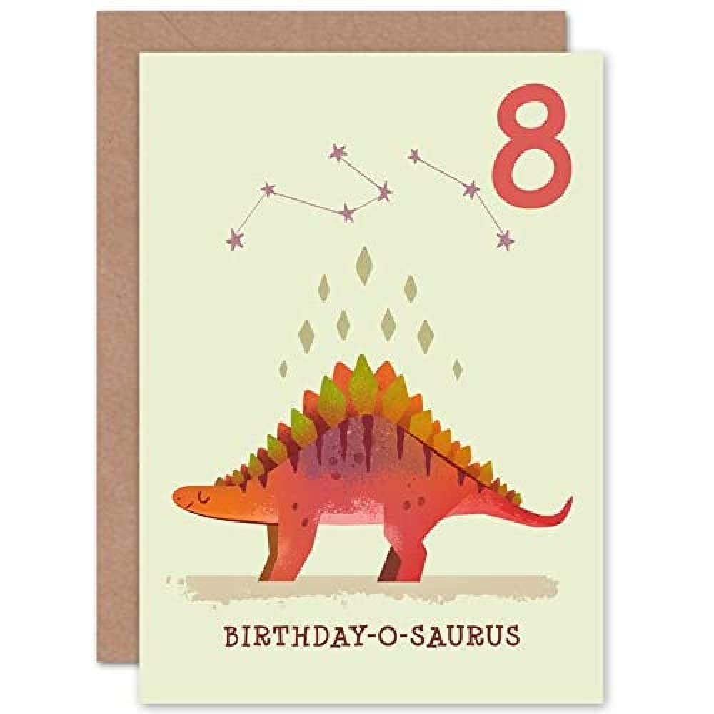 Wee Blue Coo Dinosaur Boys 8th Birthday Card Stegosaurus