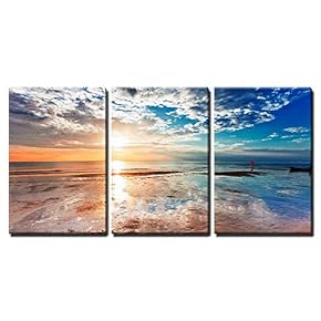 Tropical Beach at Sunset Wall Decor x3 Panels