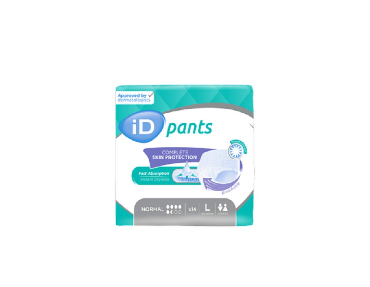 ID Senstitive Pants Normal | Large | 100-145 cm, 1250 ml, Anti-Leakage Protection, Maximum Discretion, Fast Absorption, Odour Control, Unisex, Moderate to Heavy Incontinence | 1 Pack of 14