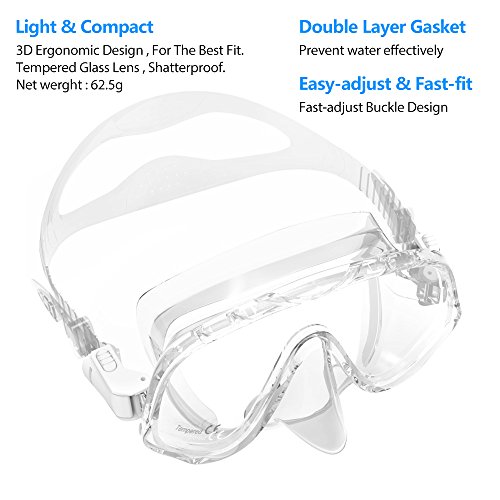 COPOZZ Scuba Mask, Snorkeling Dive Glasses, Free Diving Tempered Glass Goggles Optional Dry