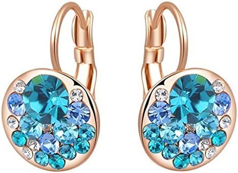 AnnroZ Womens Hoop Earrings 18K Gold Plated Crystal Blue Rose Gold 1.3x2.1CM