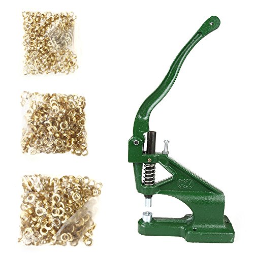 UPC 814870022280, Flexzion Grommet Machine Kit with 3 Dies (#0 #2 #4) Sets &amp; 900 Pieces Grommets Brass Golden Eyelet Hand Press Flag Banner Hole Making Punch Tool for Tags Bags Curtains Belts