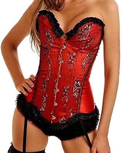 Renee Ander Women's Sexy V-Neck Corset Elegant Palace Style Body Beauty Strapess Corset-Red (L) Hot
