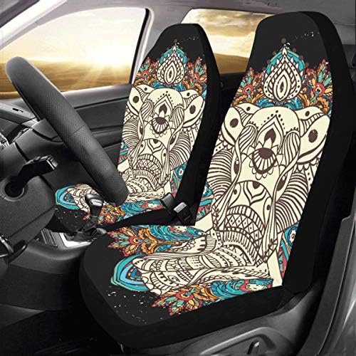 Mandala Geometric Style Elephant Custom New Universal Fit Auto Drive Car Seat Covers Protector for Women Automobile Jeep Truck SUV Vehicle Full Set Accessories for Adult Baby (Set of 2 Front)