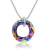Hermosa 925 Sterling Silver Necklace for Women Circle Crystal Pendant Necklace with Austria Crystal Jewelry Gift for Mom Gifts