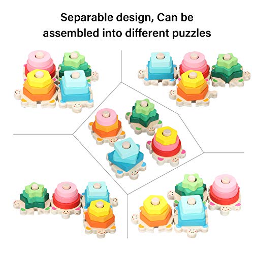 TsingBolo Wooden Preschool Educational Stacking Toys for 3 4 5 Year Old Boys Girls,Montessori Shape Color Recognition Geometric Board Block Stack Sort Puzzle Toys for Toddlers