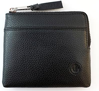 Royale Maritime "Lucky Johnny" Genuine Black Pebble Leather Slim Half Zip Wallet and Gift Box