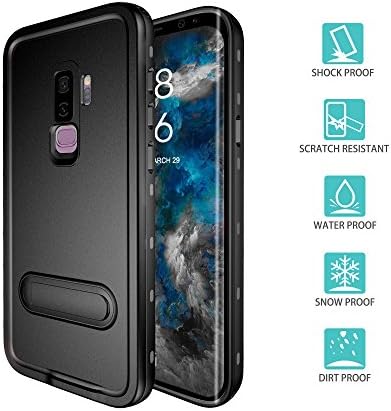 Samsung Galaxy S9 Plus Case, IP68 Waterproof Shockproof Dustproof Snowproof Full-body Heavy Duty Protective Case with Kickstand and Built in Screen Protector for Samsung Galaxy S9+ (BLACK)