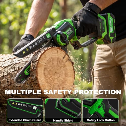 WORFCI 8-Inch Mini Chainsaw with 2Pcs Batteries&Charger, Brushless Cordless Chainsaws with Auto-Oiler, Electric Chain Saw Perfect Gardening Tools for Wood/Trees Pruning, Gifts for Men Women