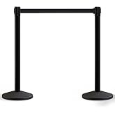Crowd Control Warehouse Retractable Belt Stanchions, 2-Pack, 11 Ft Black | Heavy-duty Barriers with 40 in Steel Posts, Concrete Bases, Safety Locks, Slow Retraction and 4-way Cassette. Series RBB-100