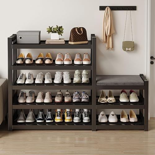 Shoe Rack with Bench, Metal Shoes Stand with Cushioned Seat, Free Standing Rake, Entryway Shoe Organizer Shelf, Multi-Function Organizer, Boots Storage Cabinet Shelf for Home, House (Style-A)