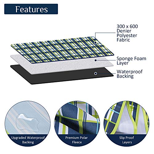 NaturalRays Extra Large Picnic & Outdoor Blanket for Water-Resistant Handy Mat Tote Great for Outdoor Beach, Hiking Camping on Grass Waterproof Sand Proof (Green and Blue Striped)