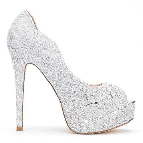Dream Pairs Women's Swan25 Shine Silver High Heel Plaform Dress Pump