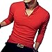 8sanlione Mens Slim Fit V-Neck Tee Short-Sleeve/Long Sleeve Polo Casual T- Shirts(Medium,L-Red)