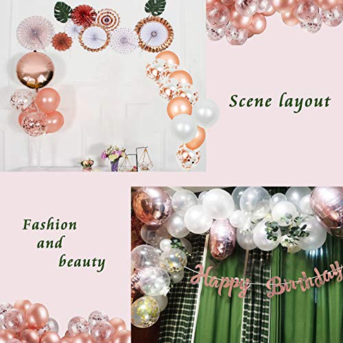 Treedeng 62 Pcs Balloon Rose Gold Birthday Decoration Package Balloon Deluxe Set Confetti Balloon Birthday Party Decoration