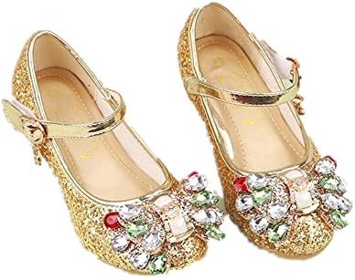 Girl's shoes Princess Cosplay Performance Shoes Sequins Dress Shoes Low Heeled (Gold 32/1 M US Little Kid)
