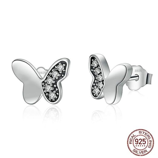 ERDING Aretes para Mujer  Pendientes de Mariposa de Plata de Ley S925 de Moda