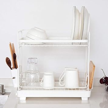 Amazon Co Jp 皿シンク水切り 2層食器棚水切り キッチンプレート水切りラック多機能収納ラック食器乾燥水切りラック Diyアセンブリ 白 強くて頑丈 スポーツ アウトドア