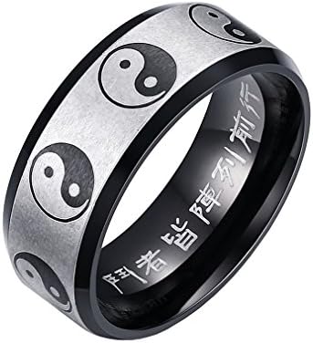 UMtrade Mens Womens Yin Yang Tai Chi Religious Daoist Ring Matte Finished Black Silver 8mm