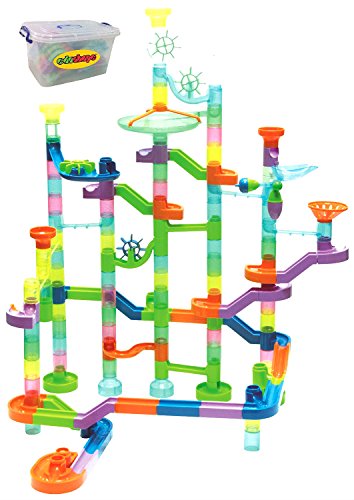 Edushape Marbulous Neon Translucent Marble Run 125 Piece Set + 55 Marbles in Reusable Plastic Bucket.