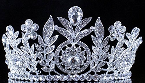 Janefashions FLORAL CLEAR AUSTRIAN CRYSTAL RHINESTONE HAIR TIARA CROWN WEDDING T12155 SILVER OR GOLD (SILVER)