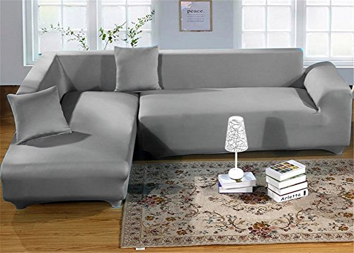 Getmorebeauty Pure Color Stretch Tissu élastique 2 3 4 Housses Chaise Canapé Chaise Canapéargenté Facile Pour Lesdangle En Forme De Lcanapé