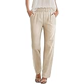 SEMARO Womens Casual High Waisted Linen Feel Pants Tapered Vacation Lounge Pants Trousers with Pockets