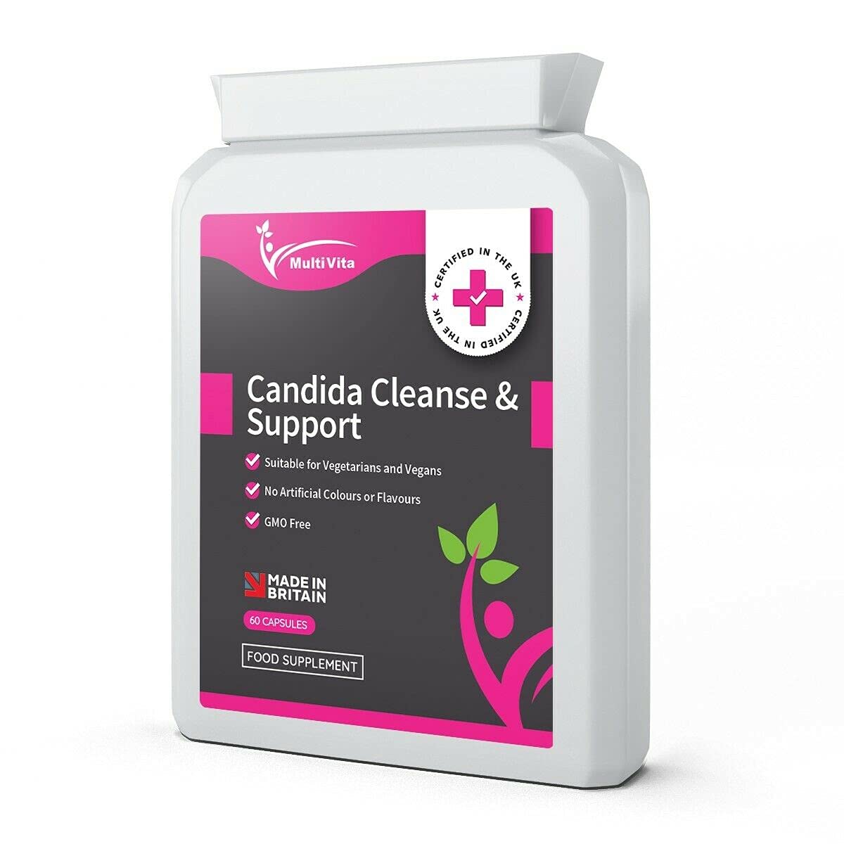 Candida Cleanse and Support - 60 All in ONE Vegan Capsules - Powerful Herbs Blended with Caprylic Acid, Aloe Vera, Probiotics & More - Yeast/Thrush Support