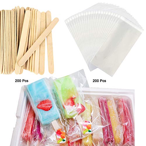 Miaowoof Popsicle Sticks and Bags 200 Pcs Popsicle Sticks and 200 Pcs Bags