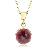 Garnet Gold Necklace for Women - 8mm Round Gemstone - 14K Gold Cable Chain 45cm - January Birthstone Necklace