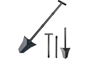 DR.ÖTEK Spade Shovel, Heavy Duty Digging Tool T Handle, Serrated Blade, Root Cutter with Long Short Handle, Garden Spade for 