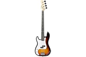 Left-Handed Electric Bass Guitar – Full-Size 4-String in Black, Ideal for Beginners, Adults & Teens (Sunburst)