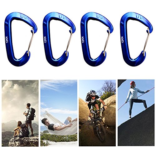 12KN Aluminium Wiregate Carabiners 4 Pack - Heavy Duty, 2,645-pound Rating for Hammocks, Rv,Fishing,locking dog leash and harness, Camping, photography, key chains,Hiking & Utility