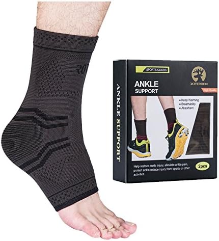 ROTERDON Compression Ankle Sleeve Support Brace Plantar Fasciitis Foot Sock with Arch Support for Achilles Tendon Tendonitis Heel Spurs Swelling Pain Relief and Muscle Recovery 2pcs (Grey, Medium)