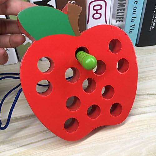 Wooden Learning Early Development Baby Toy Lacing Threading Big Apple Pineapple Strawberry Watermelon Educational Toys for Kids (Apple)