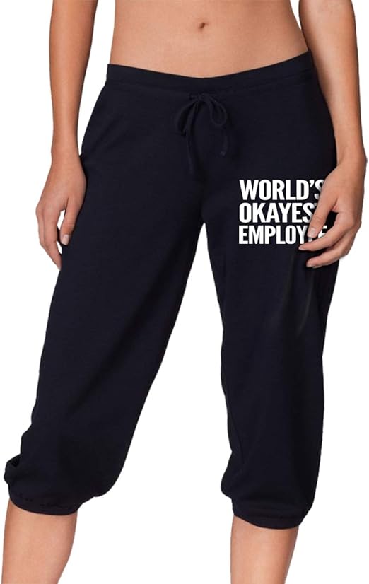 Bigfei World's Okayest Employee Capris Pant Woman Cropped Yoga Baggy
