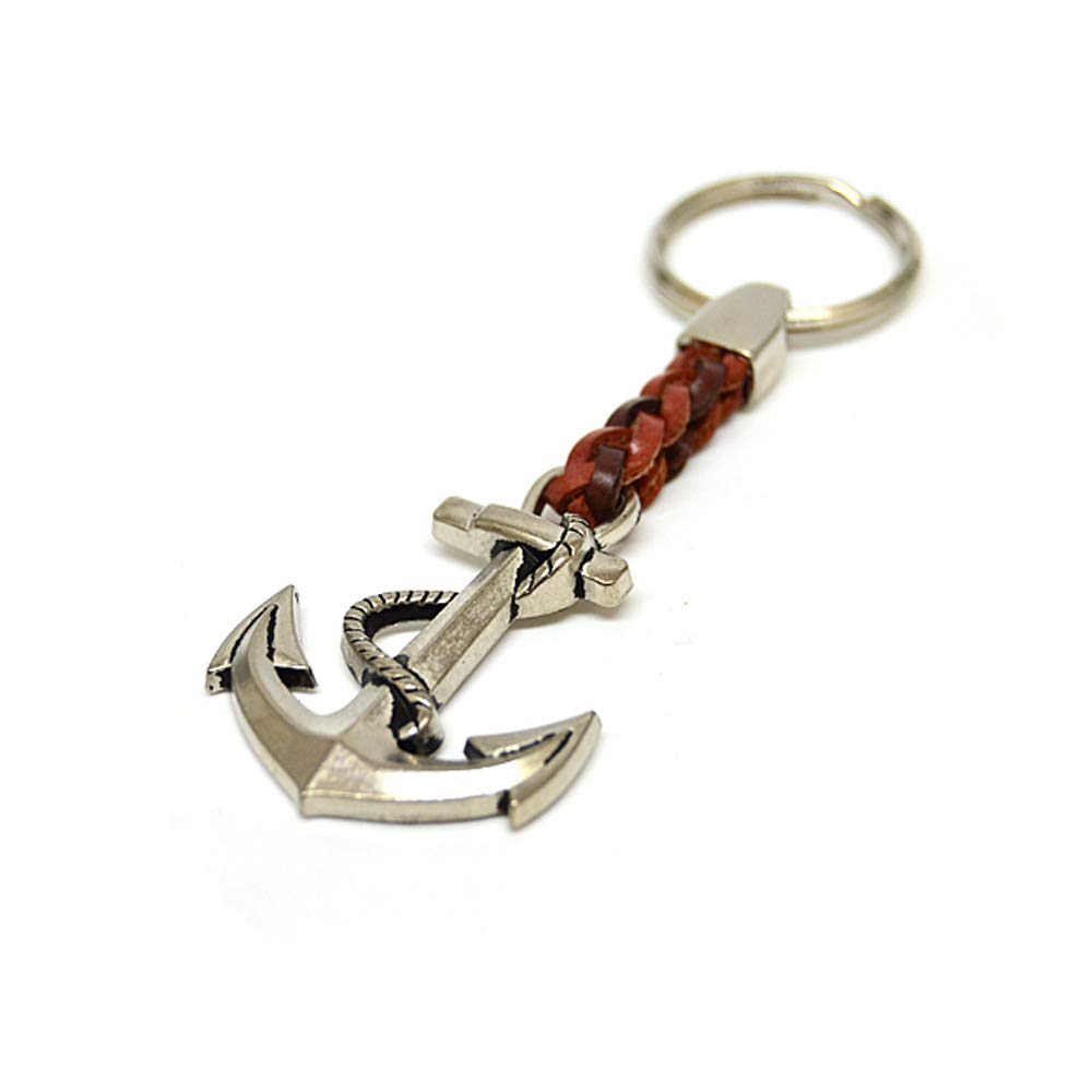 Key Ring Holder Pendant "Anchor" on a Beautiful Leather Band, 7 cm Plus Ring 2,5cm