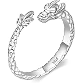 Dragon Ring for Women - 925 Sterling Silver Hypoallergenic Open Adjustable Statement Ring Chinese Dragon Jewelry Animal Gift Men