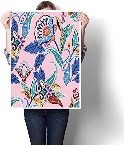 3D Hand Painting India paisleyretro Stylized Wallpaper Decoration wrapp Print Oils,32"W x 60"L Wall Art for Hallway Bathroom(Frameless)
