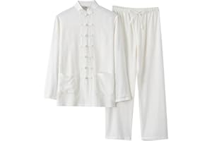 CHLPEYUVCH Unisex Tai Chi Uniform for Beginners Linen Chinese Kung Fu Outfits Long Sleeved Shirt and Pants Set
