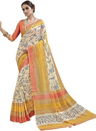 IndusDiva Women's Cream Art Silk Saree